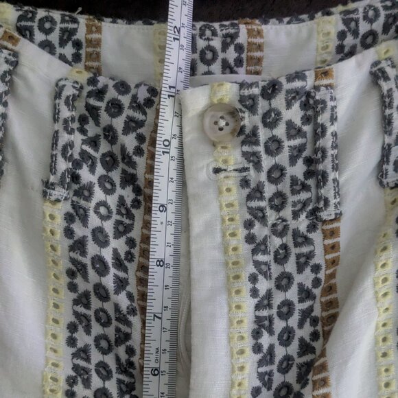 Anthropologie - Embroidered linen Striped Boho Wide Leg High Rise Eyelet Pants - Picture 3 of 9